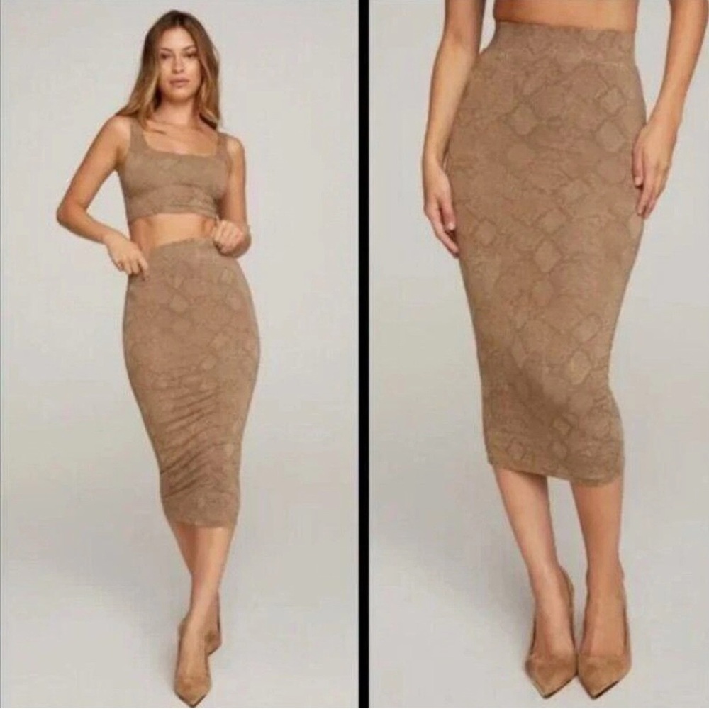 Good American Snake Print Midi Stretch Skirt Size 3‎ 10/12 Neutral Bodycon NEW
